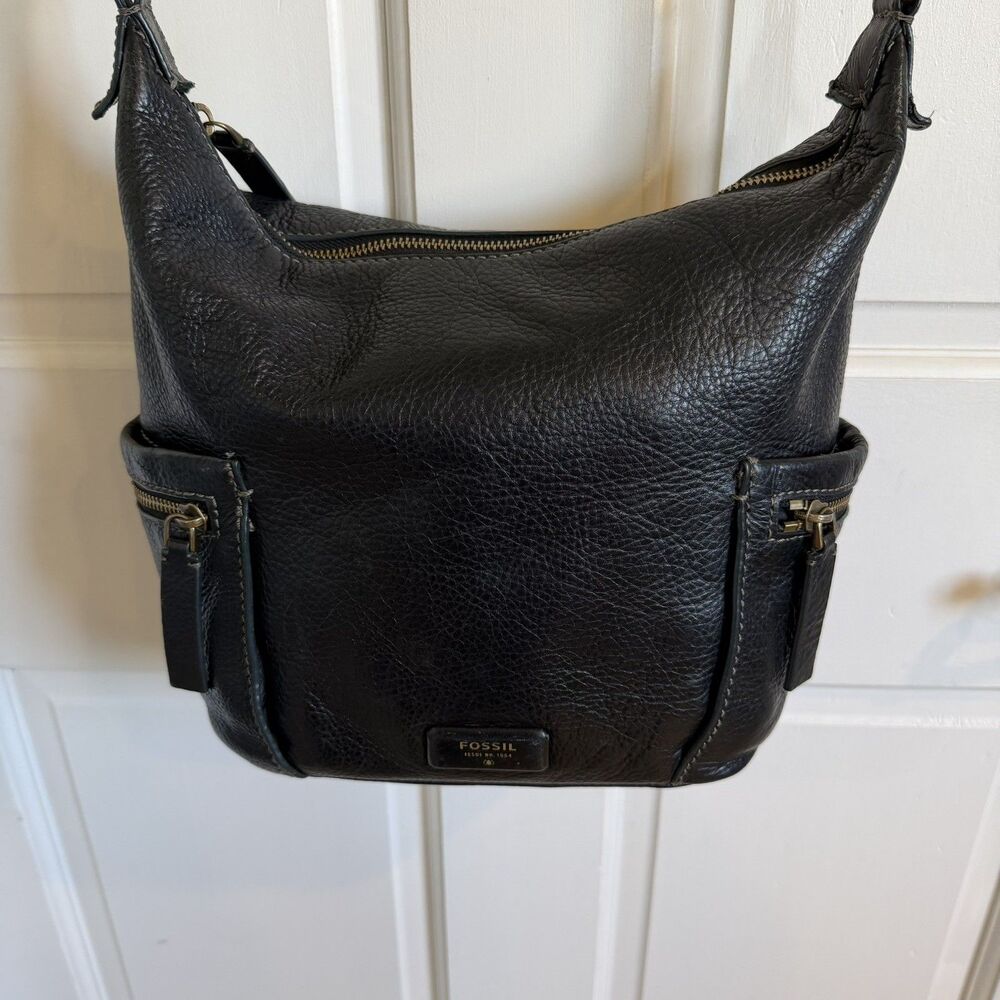 FOSSIL Emerson Black Leather Small Hobo Crossbody Bag Pebble Leather purse